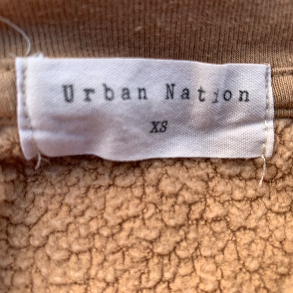 Urban Nation Women's size XS Tan Cropped Sweatshirt with Drawstring Tie - Picture 6 of 8